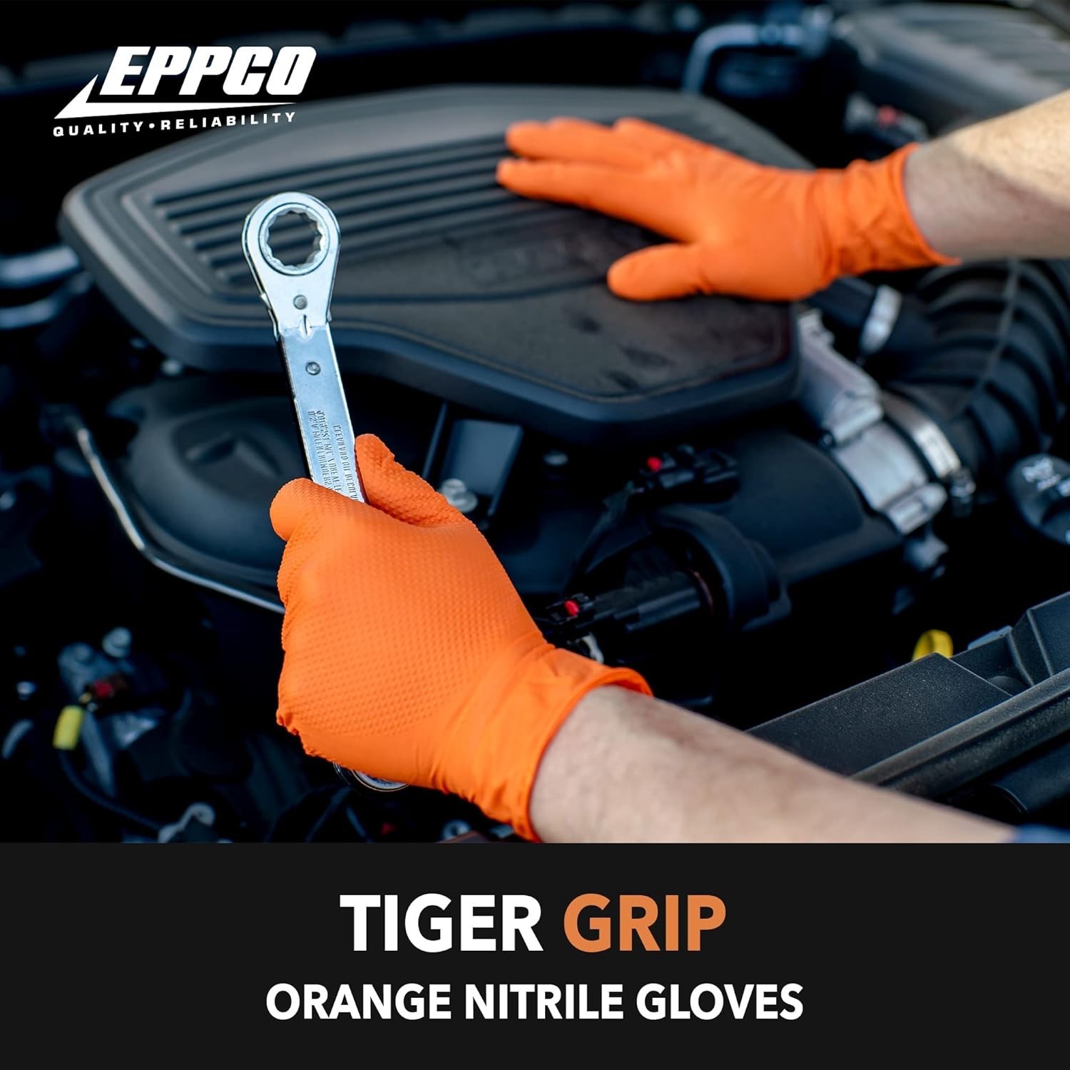 Tiger Grip Nitrile Gloves 8MIL Diamond Grip – Hi-VIS Orange – 1 Box/ 100 gloves