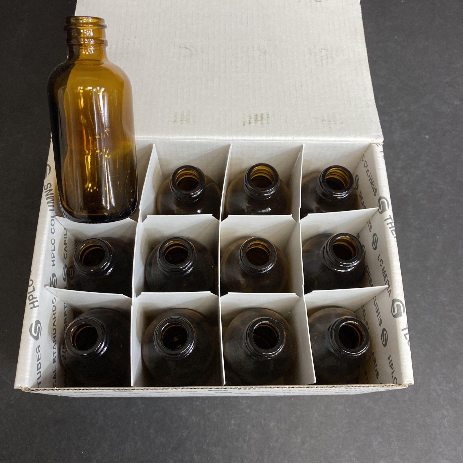 Supelco Amber Glass Bottle 2 oz with Crimp Cap Neck Total of 12 Bottles