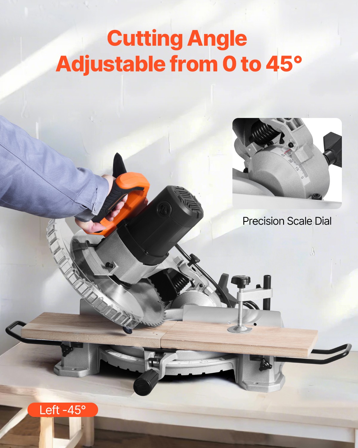 VEVOR Compound Miter Saw 10» Blade 15 Amp 60-Tooth Corded Single Bevel 0-45°