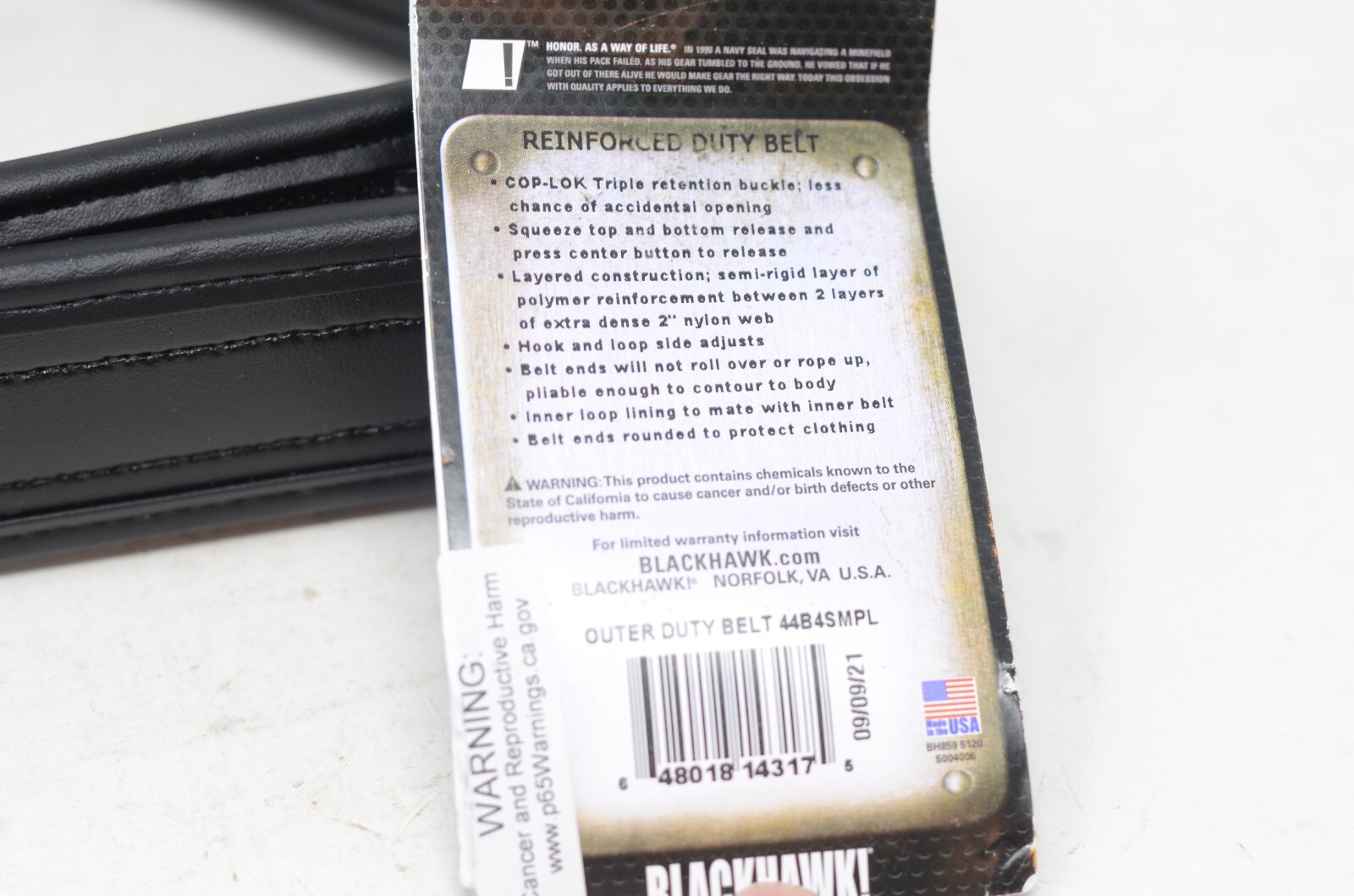 BLACKHAWK! Reinforced 2″ Outer Duty Belt with Loop Inner, Plain, Fits 26″-30″