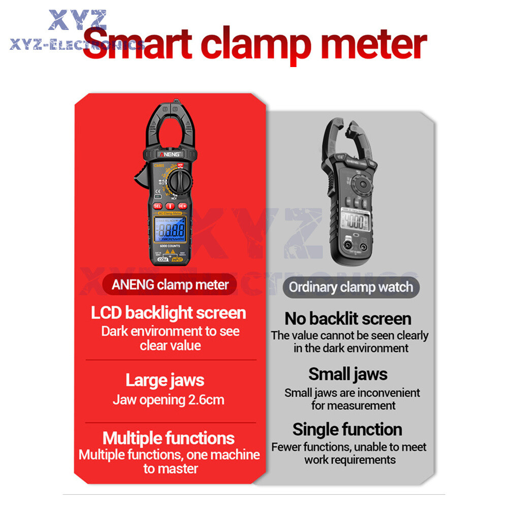 ANENG Digital Clamp Meter 6000 Count Multimeter NVC Amp AC DC Volt Current Test