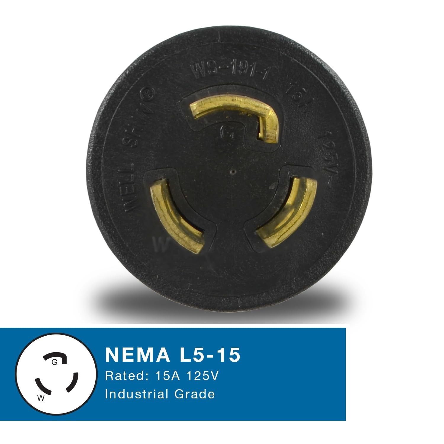 Conntek 30120 UNO Locking Plug NEMA L5-15P to NEMA 5-15R 125-Volt Adapter Bla…