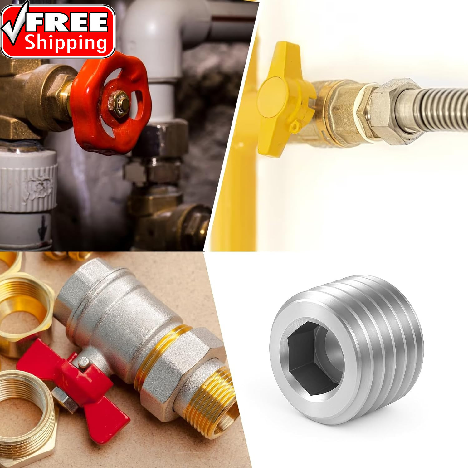 5 PCS 3/8″ NPT Male Pipe Plug Stainless Steel Pipe Plug Fitting Set Hex Counter