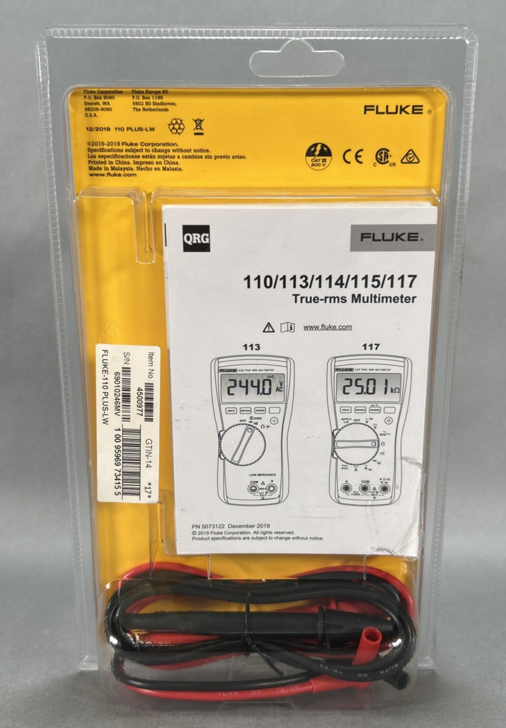 Fluke 110 Plus Electrical True-rms Dig Display Multimeter 10 Amp 600 V NEW