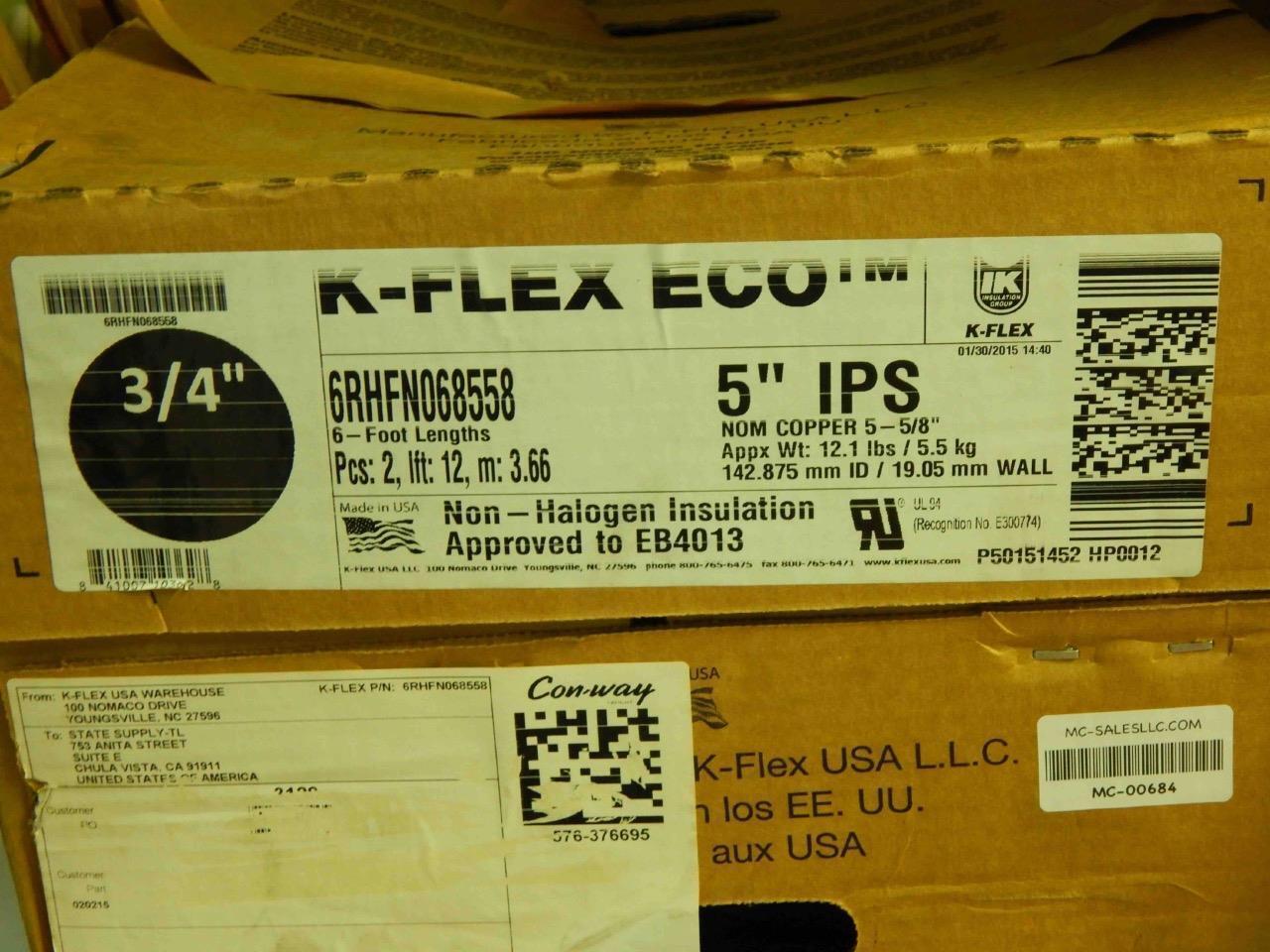 K-FLEX ECO 6RHFN068558 Insulation 5″IPS (5.5ID) X 3/4″ W, 2/12