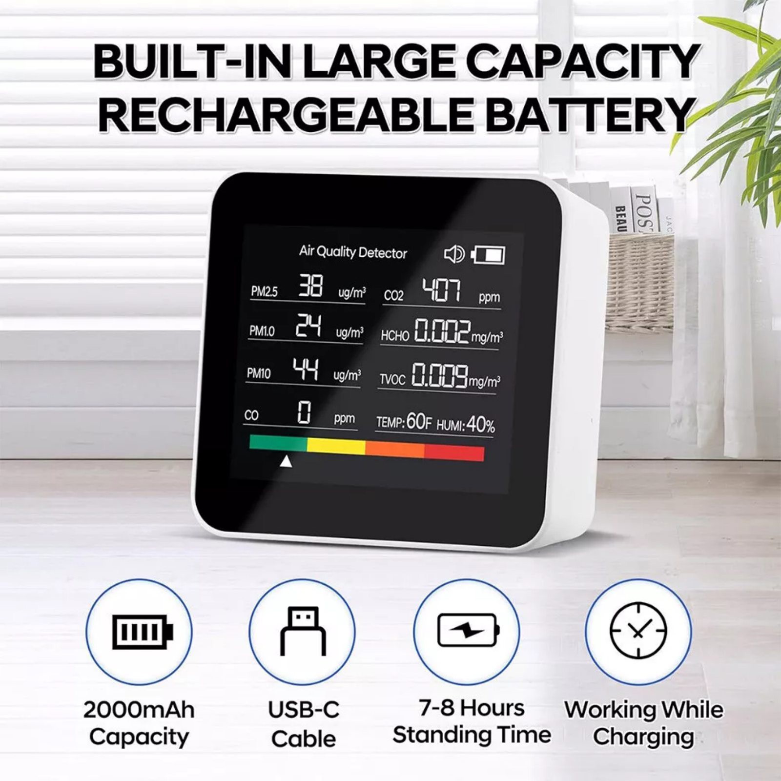 9-in-1 Air Quality Monitor Indoor Carbon Monoxide Detector PM2.5/1.0/10 HCHO