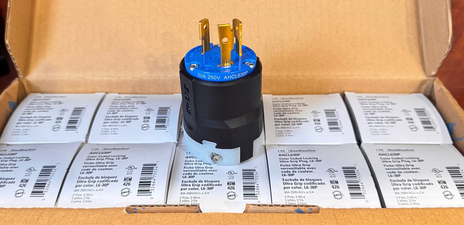 10pk – Eaton AHCL630P 30A 250V Blue Twist Lock Plug L6-30P Ultra Grip Industrial