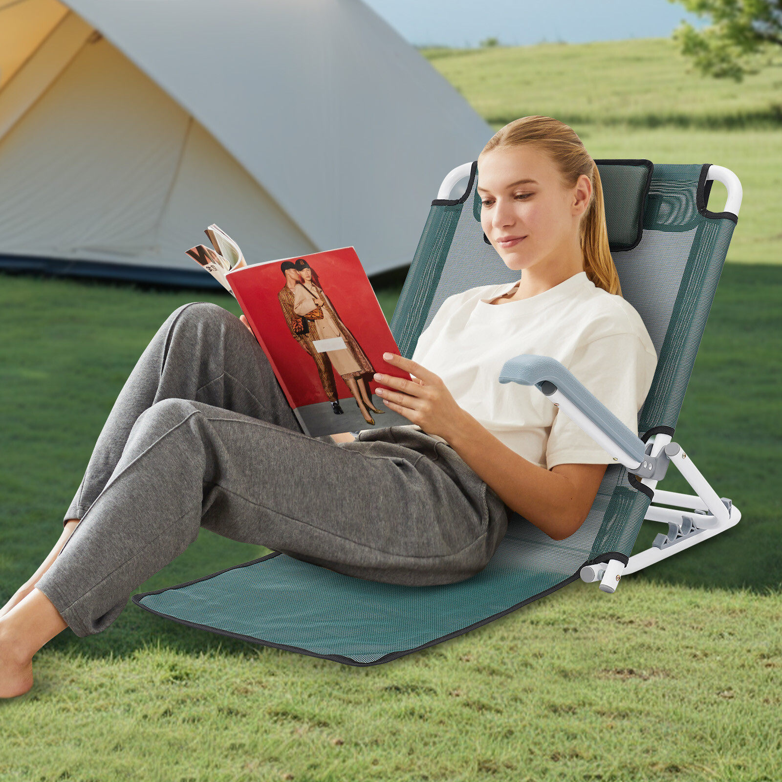 Foldable Bed Backrest Support Adjustable Sit-up Back Rest Bed Chair 198.42 lbs