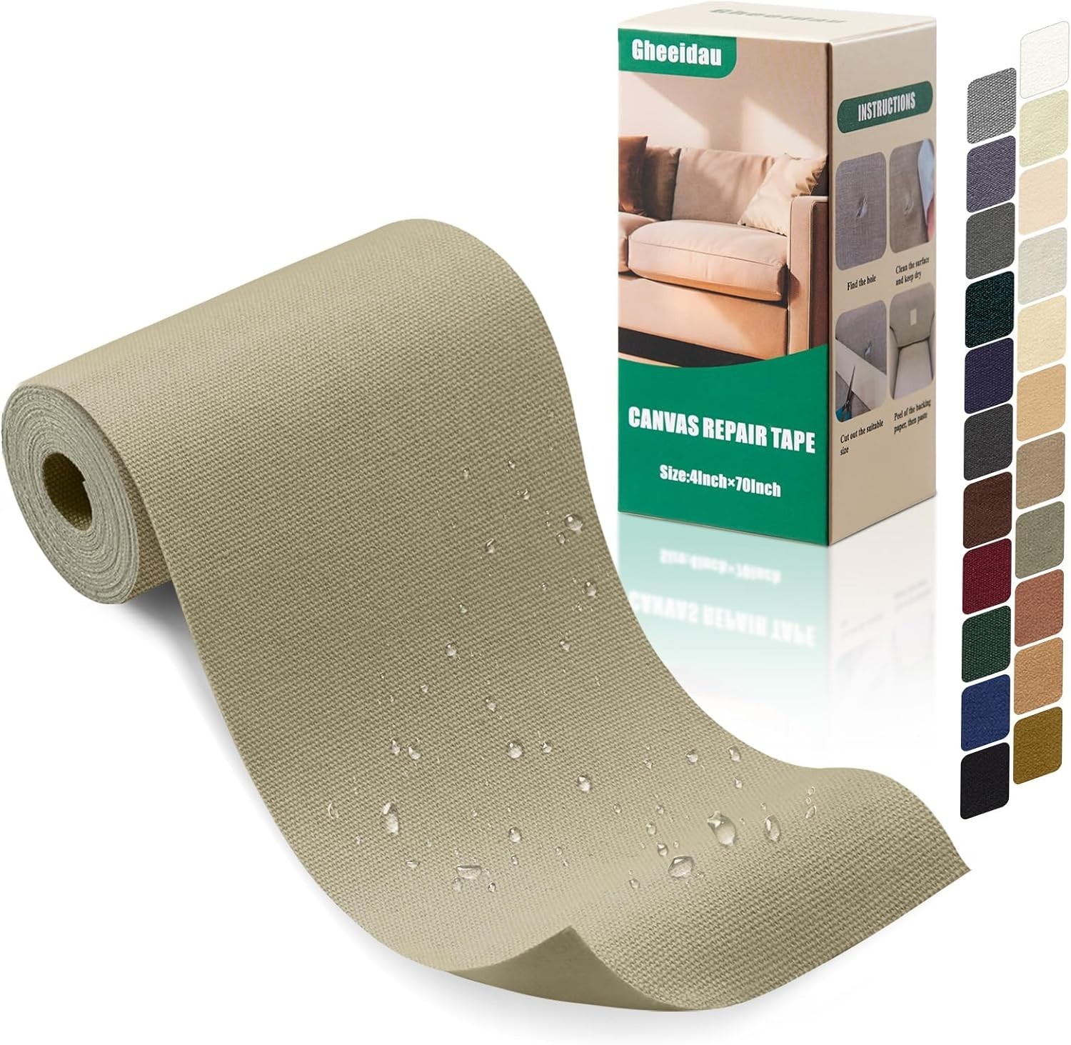 Durable 4×70 Inch Waterproof Canvas Repair Patch for Tents & Sofas – Khaki