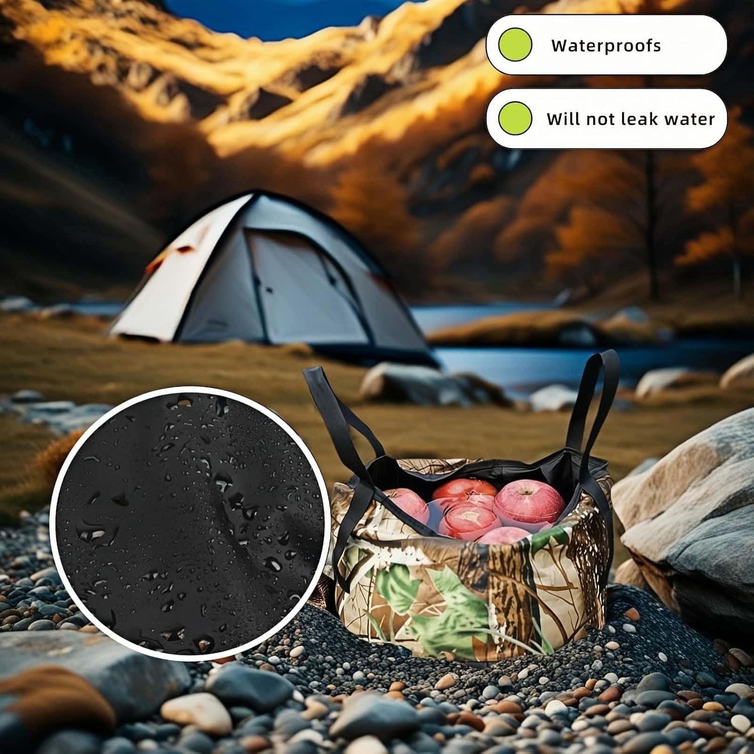 Durable Waterproof Collapsible Sink – Portable Camping Water Basin in Camouflage