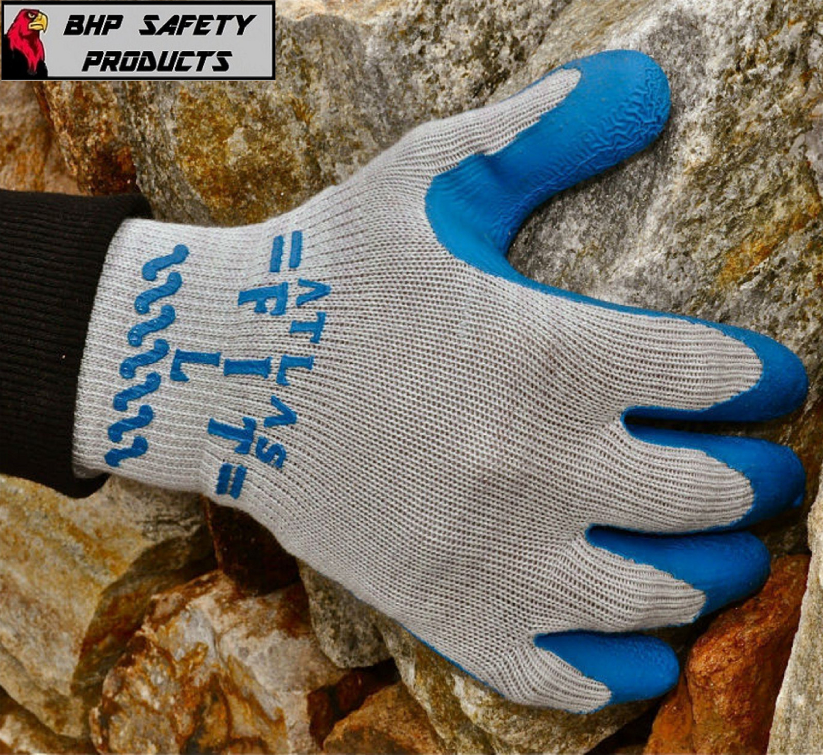 ATLAS FIT 300 SHOWA-BEST LATEX PALM BLUE X-LARGE RUBBER WORK GLOVES (1 DOZEN)
