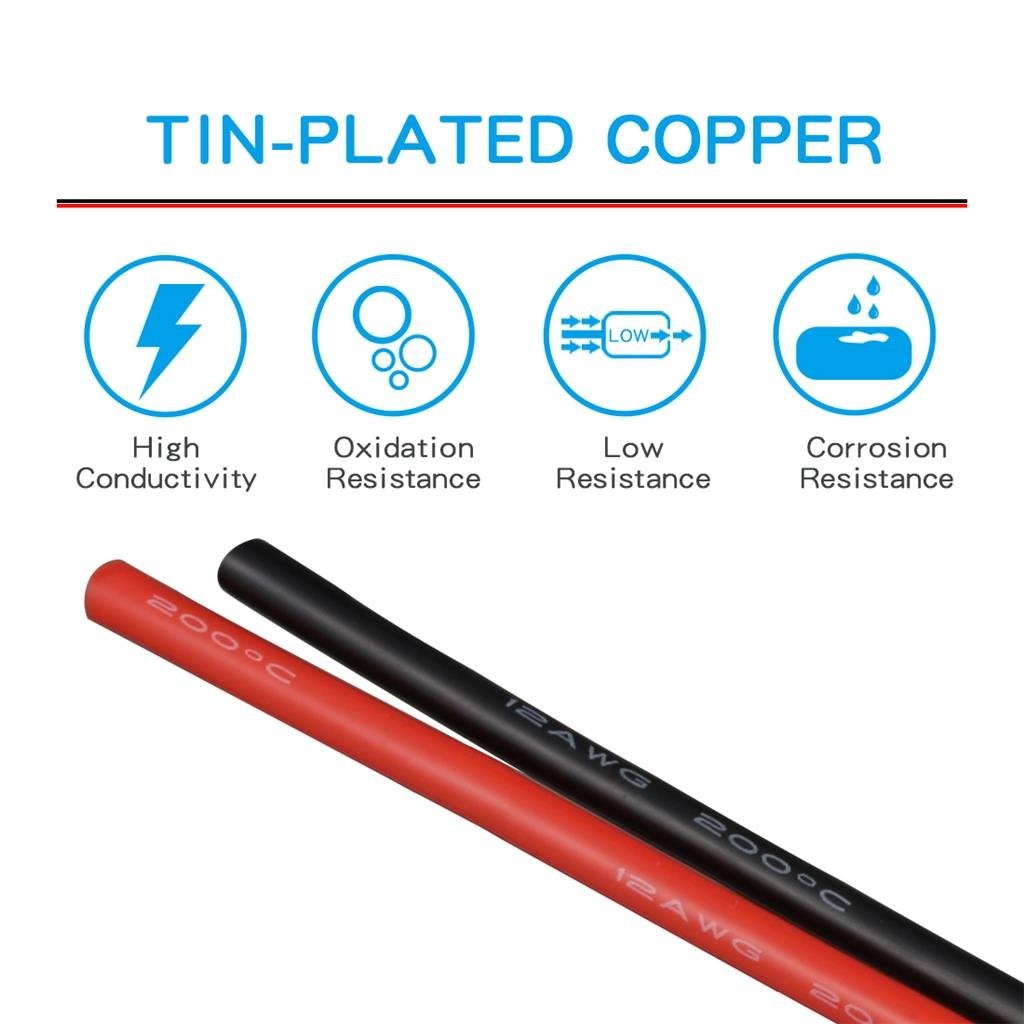 12 AWG Silicone Wire 25ft Red Black Flexible Stranded Tinned Copper Spool