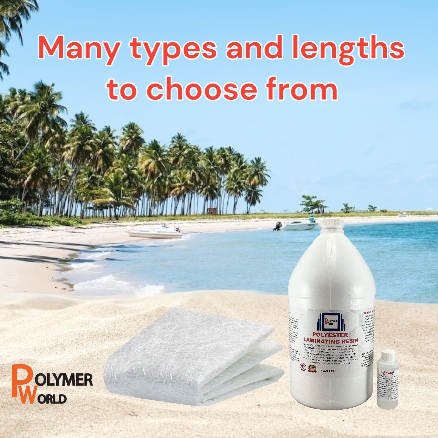Fiberglass Repair Kit 1 Gal of Polyester Resin .75x50x10 Yard Chopped Strand Mat
