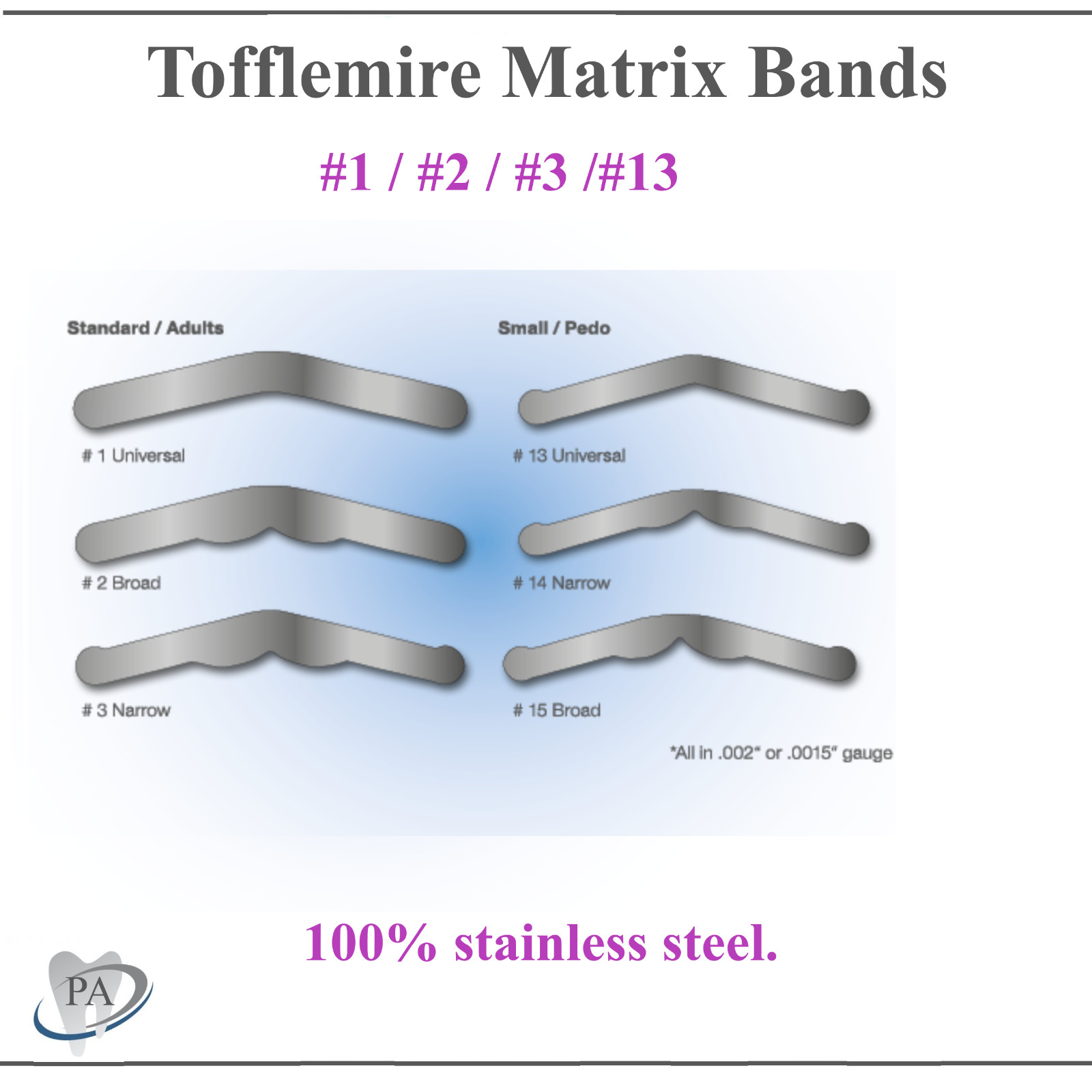144pc Dental universal Matrix Bands Tofflemire Stainless Steel bands 0.015′ #1#2