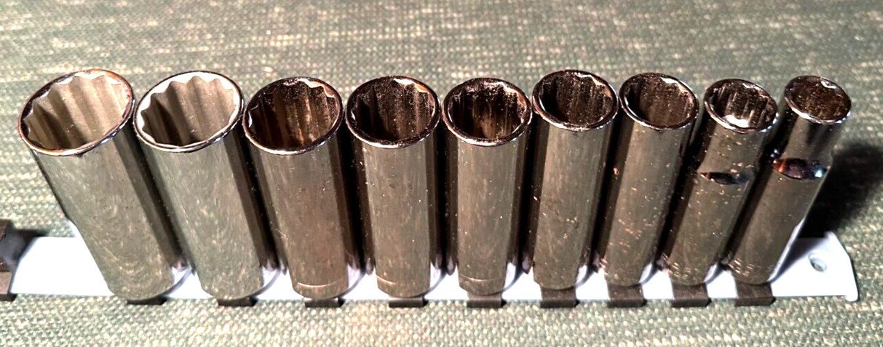 RARE 9 PIECE CRAFTSMAN 1/2 INCH DRIVE DEEP SAE SOCKET SET 12 PT RUST SPOTS