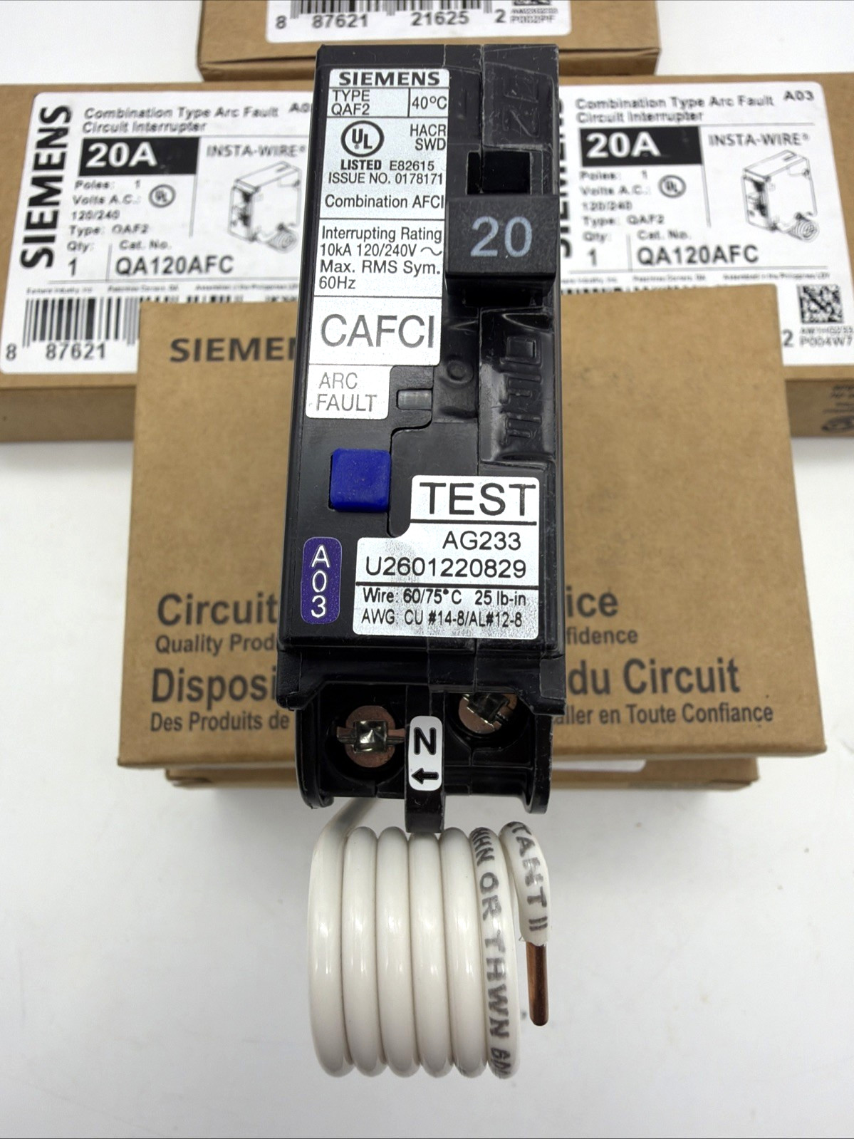 SIEMENS QA120AFC QA120AFCCSA 20A 1-POLE AFCI BREAKER 120V 10KA UL NEW LOT OF 5