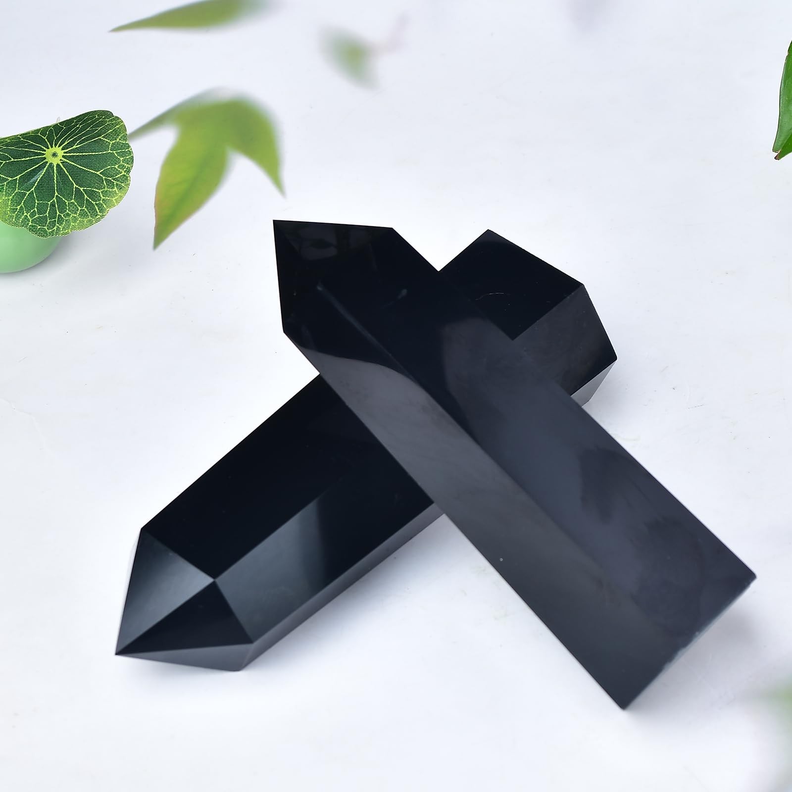 FZBHRO Black Obsidian Tower Large Crystal Point Obelisk 6 Faceted Healing 2.6lb