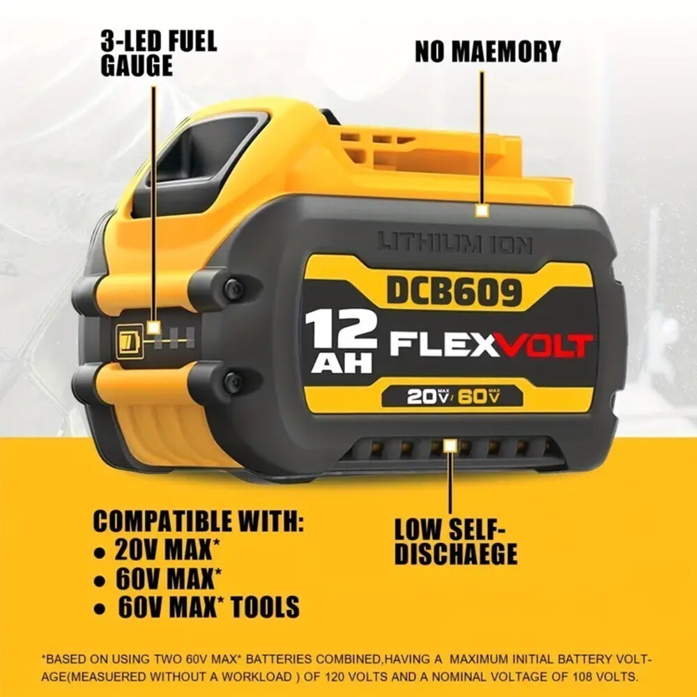 2Pack 12.0AH DCB609-2 For DEWALT DCB206 20V/60V MAX FLEXVOLT Lithium-Ion Battery