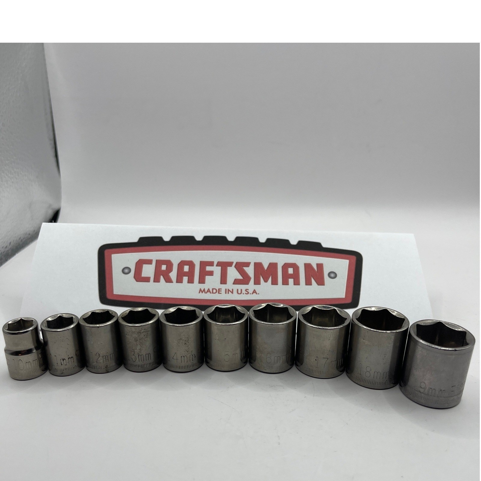 Craftsman 10pc Metric 6 Point Socket Set 10mm-19mm 3/8 Drive Made in USA Vintage