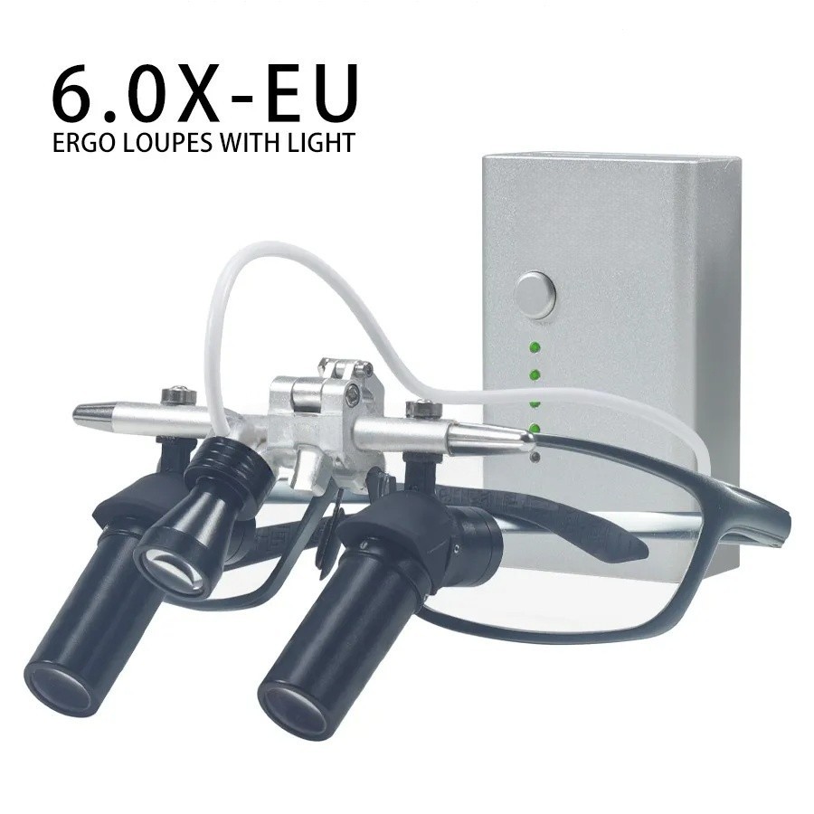 Medical Ergo Loupes 4X 6X with LED Light 48° Surgical Dental Loupe 350-450mm WD