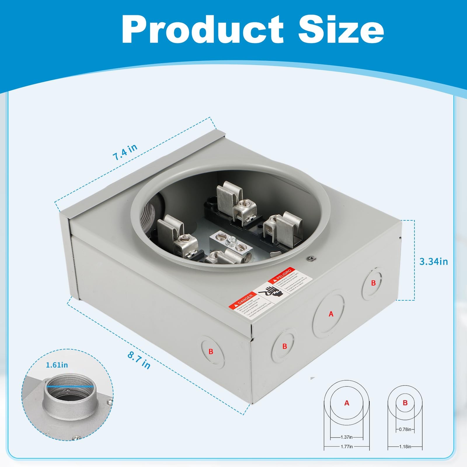 100 Amp Meter Socket, 4-Jaw Meter Base, Single Phase 3-Wire Ringless | 600V Max