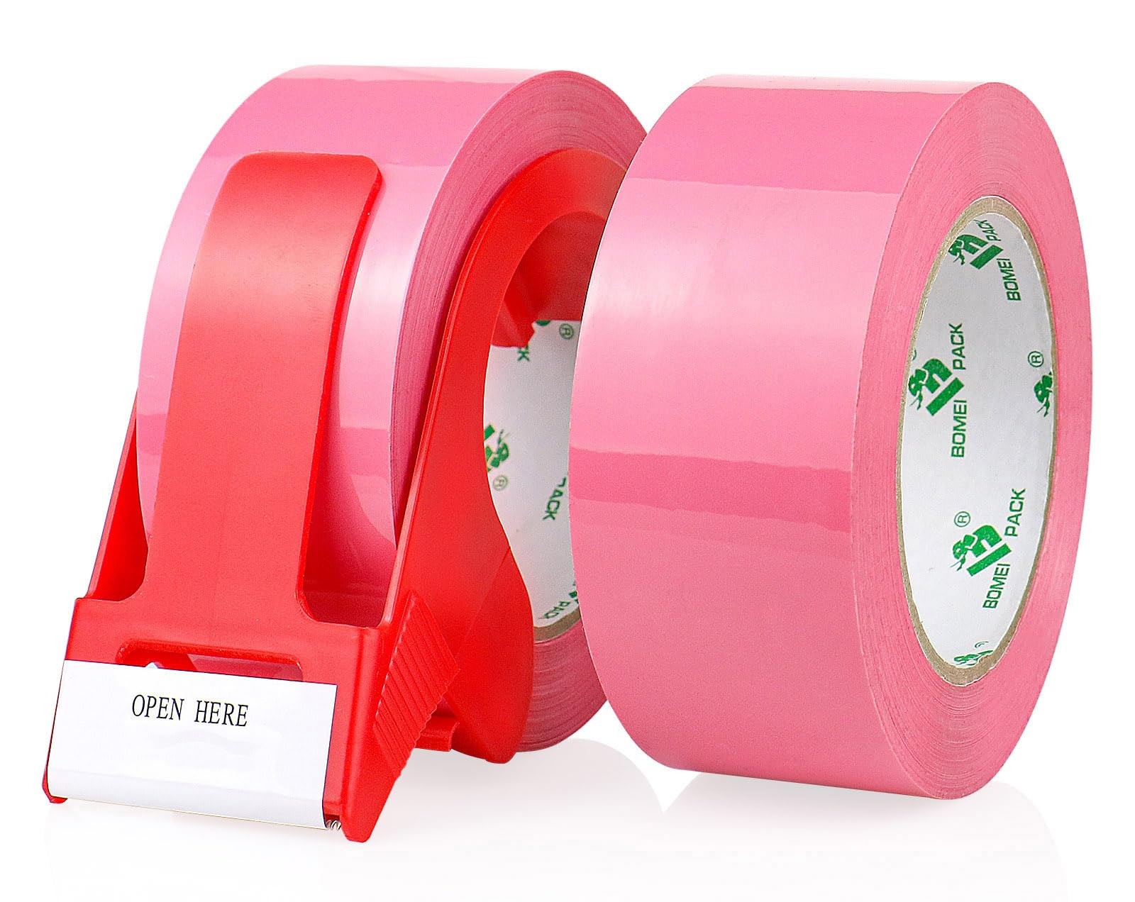 Pink Packing Tape with Dispenser, 2.4 Mil 1.88 Inch x 110 Yards, 2 Refills Ro…