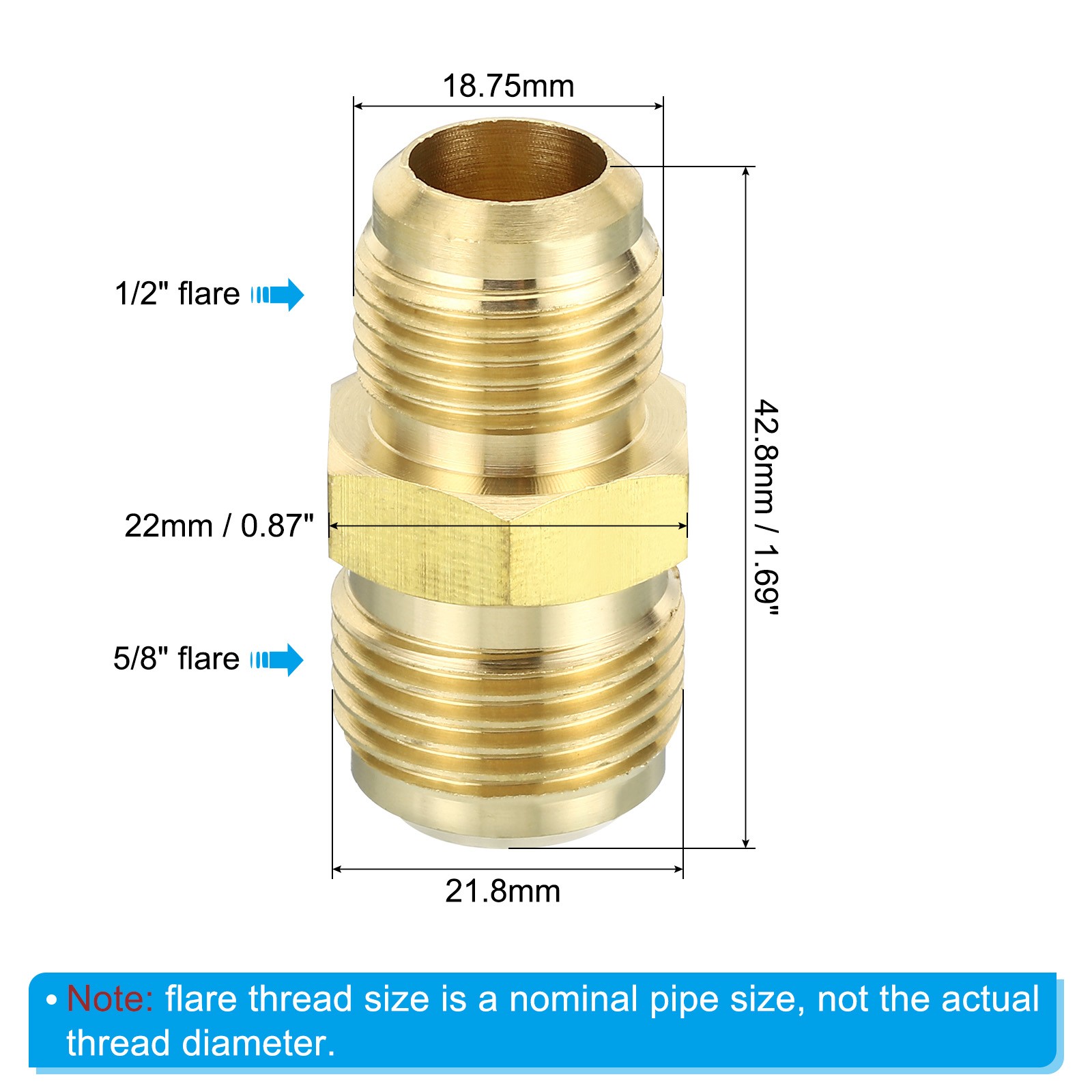 2sets 1/2″ x 5/8″ Brass Tube Fitting Flare Tube Fitting