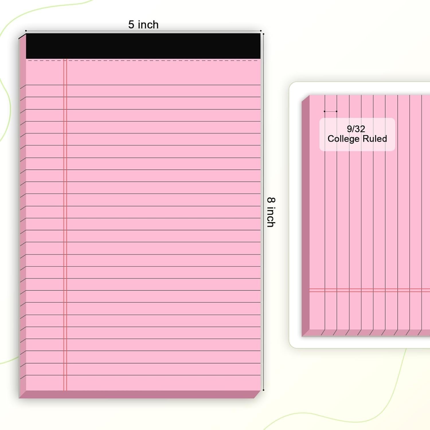 Small Legal Pads 5X8 Colored, 6 Pack Note Pads 5X8, Perforated Pink Legal Pad Co