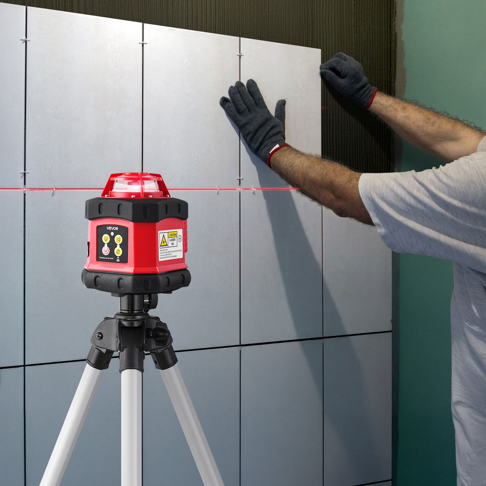 VEVOR 984ft Rotary Laser Level Kit Self Leveling Red Line with Tripod IP54