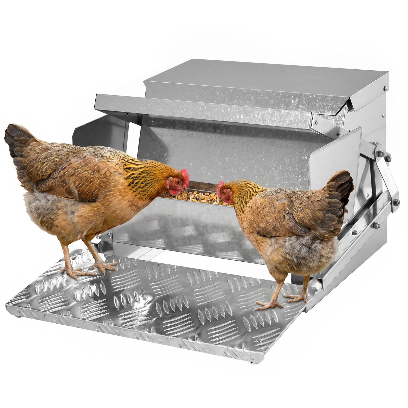 Automatic Chicken Feeder Galvanized Steel Poultry Feeders, 25 Lbs of Feeds