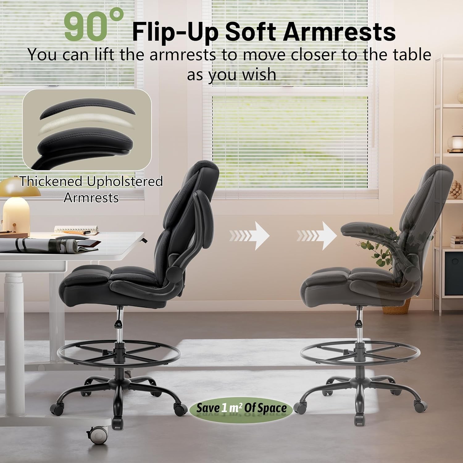 500LBS Drafting Chair High Back Safer Standing Desk Chair Executive Tall Office