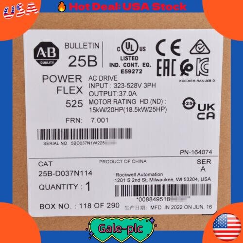 AB 25B-D037N114 PowerFlex 525 AC Drive 25BD037N114 Factory Sealed US Free Tax