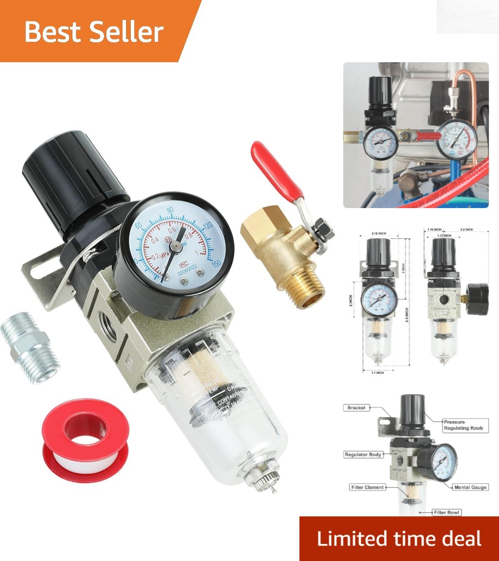 Adjustable Air Compressor Filter Regulator Combo for Dry Air Supply – 150 PSI