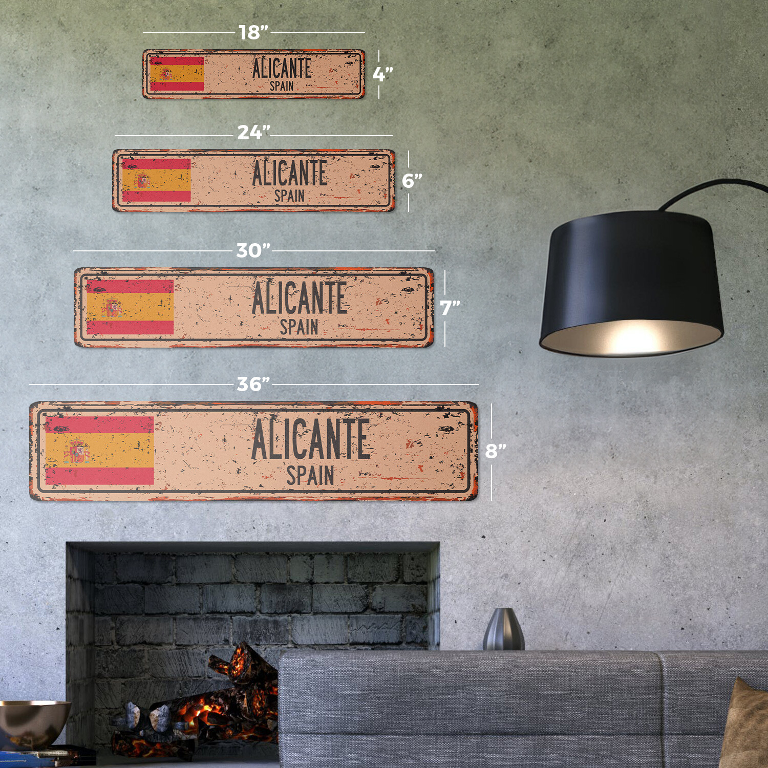 ALICANTE SPAIN Vintage Street Sign Spaniard flag city country road wall rustic