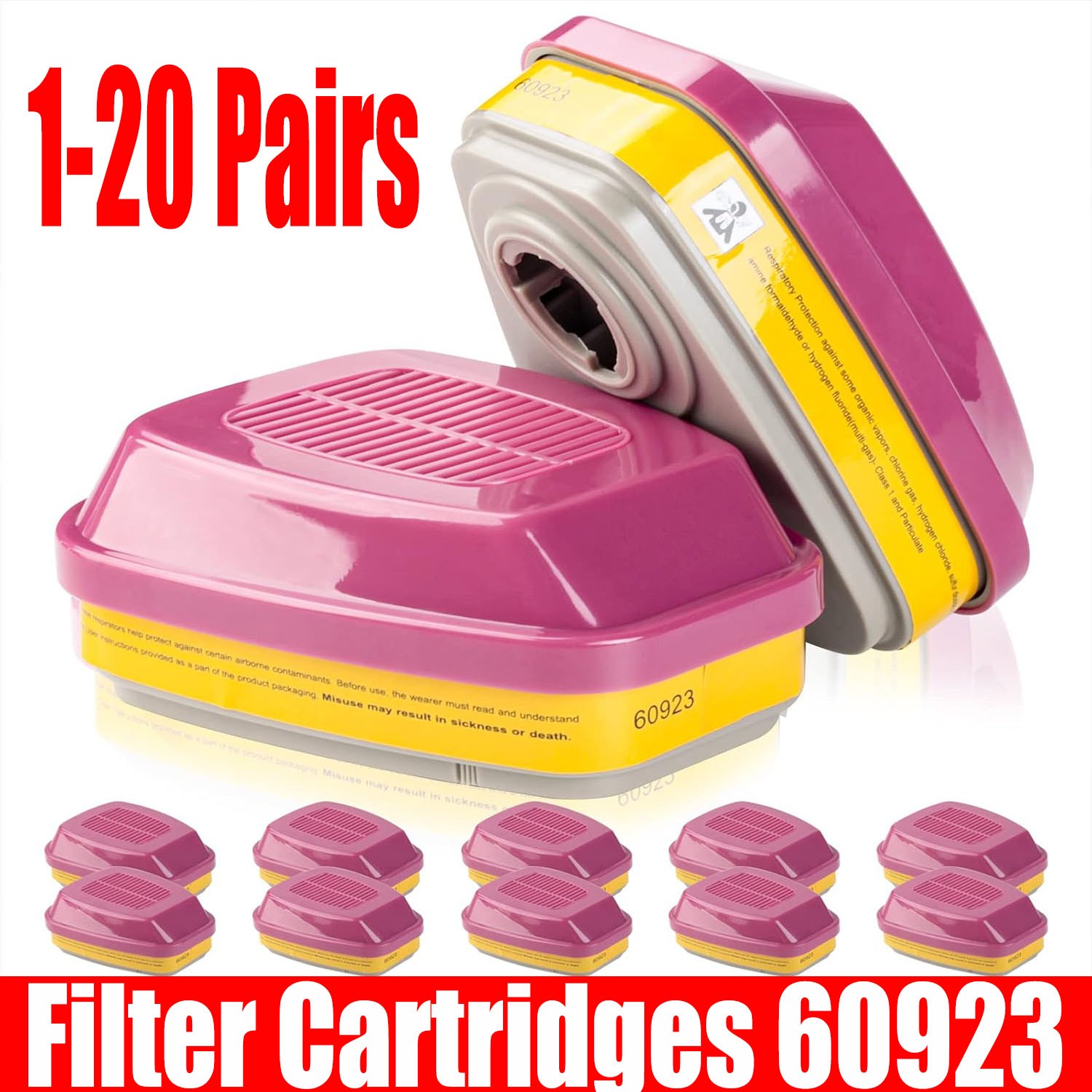 1-20 Pairs For 3M 60923 Organic Gas Replacement Respirator Cartridge/Filter new
