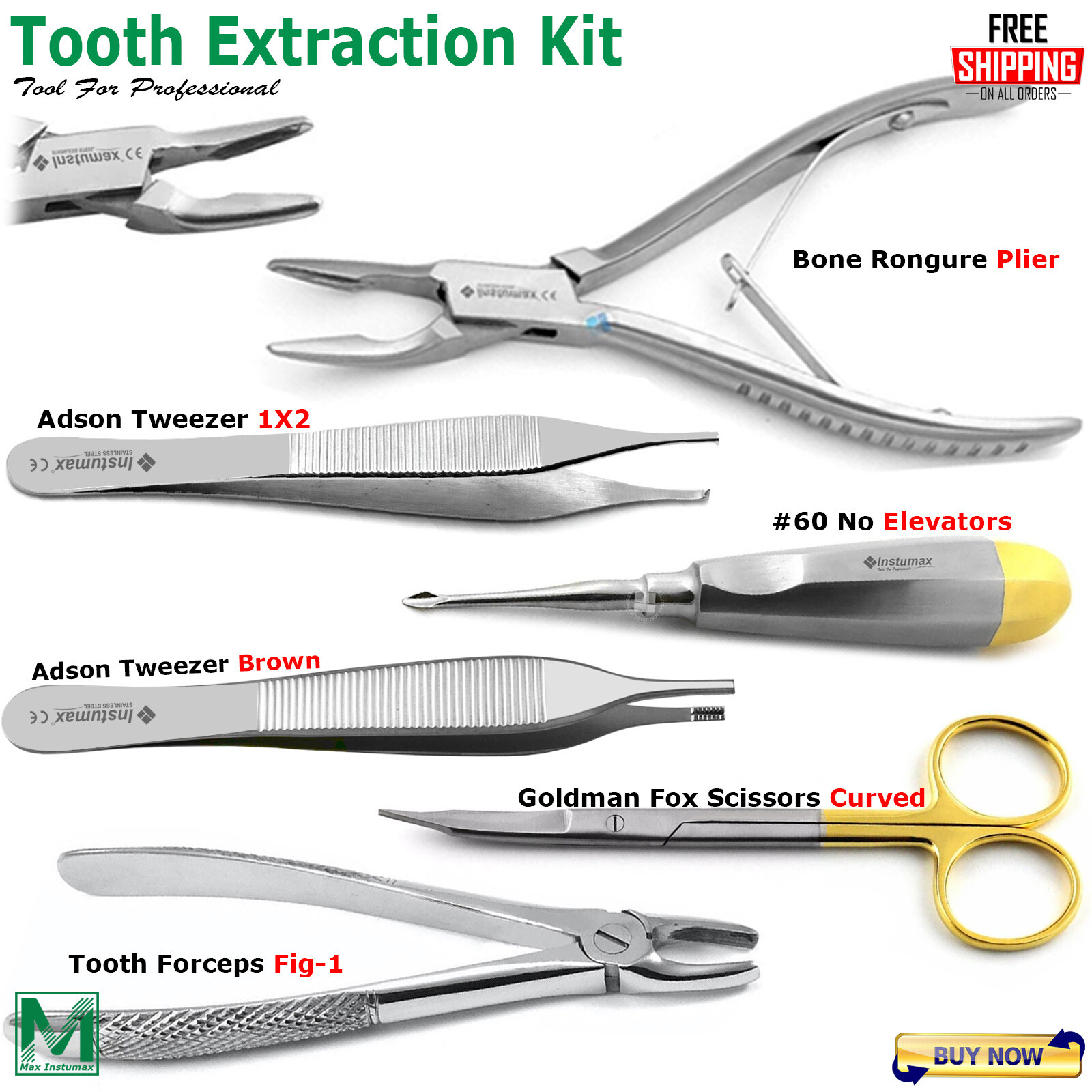 Basic Tooth Extraction Kit Coupland Dental Extracting Elevators Rongeur Plier CE