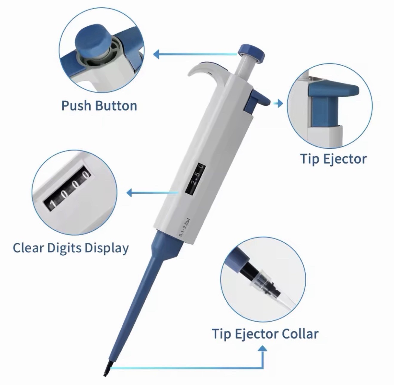 0.5μl-10ml Single Channel Pipettor Pipette Adjustable Lab Liquid Micropipette US