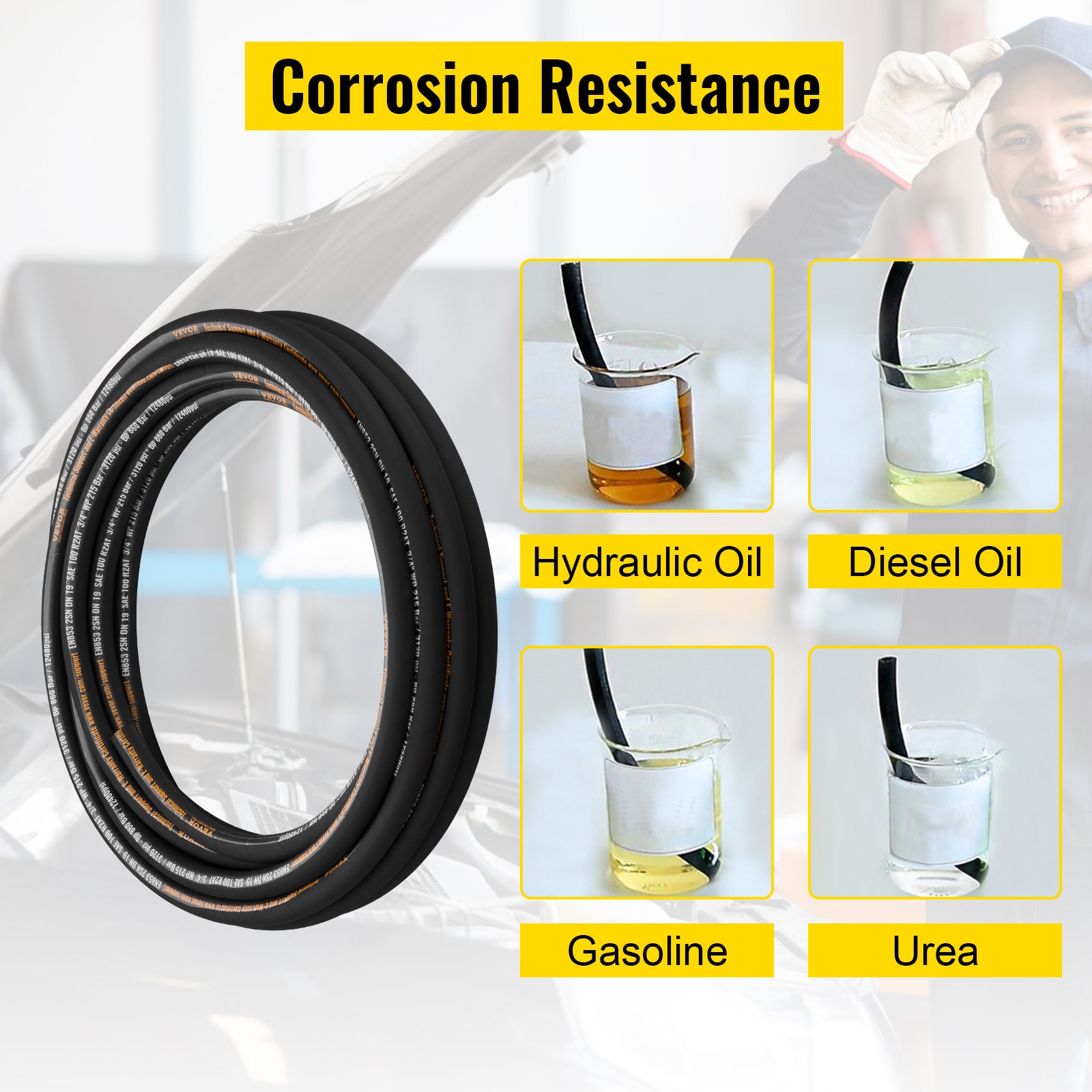 VEVOR Hydraulic Hose Coiled Hydraulic Hose 50ft 3/4″ 2 Steel Wire 3120 PSI
