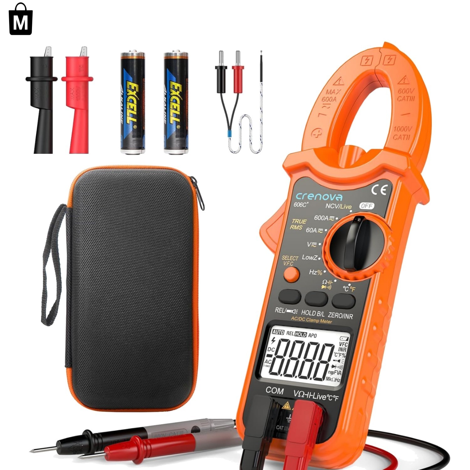 Crenova Clamp Meter Multimeter 6000 Counts TRMS Electrical Tester for AC/DC Curr