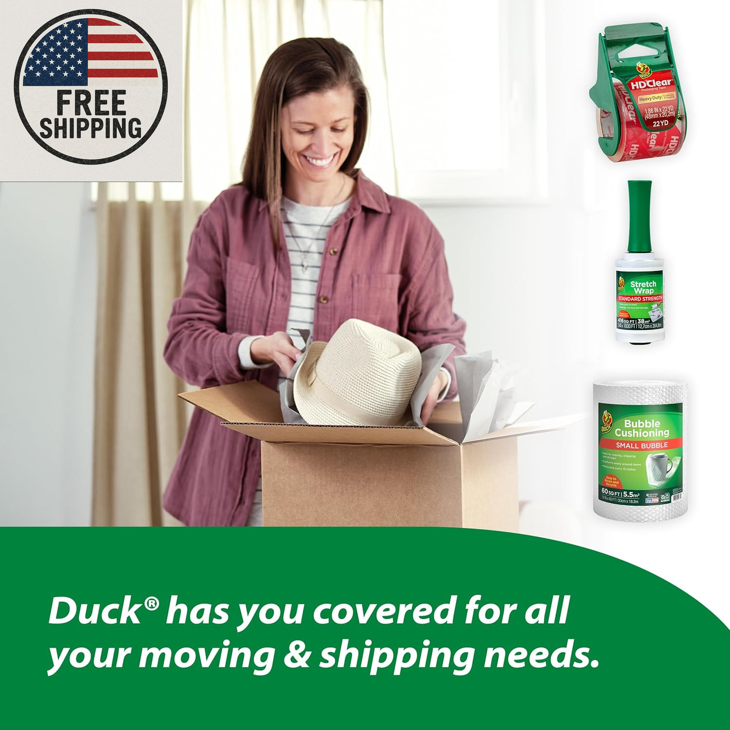 Duck HD Clear Packing Tape with Dispensers – 6 Rolls of Strong Heavy Duty Packin