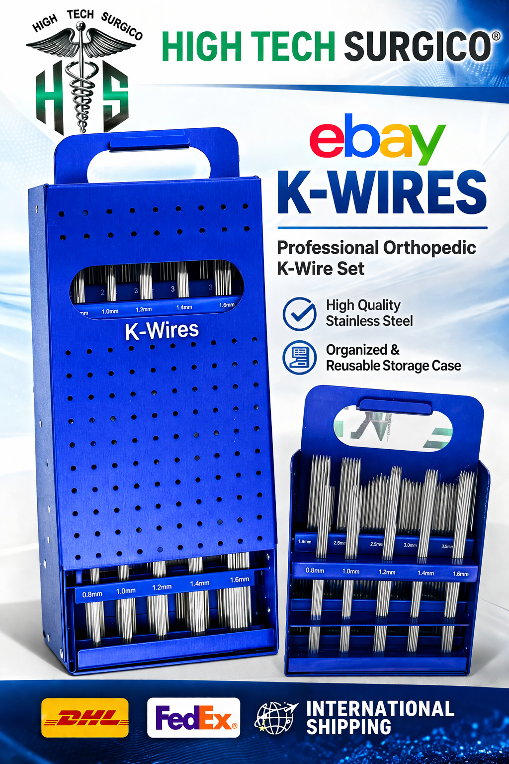 Kírschnèr k- Wire Set 158 pcs Double Ended with Stèrilization Box 316L Steel
