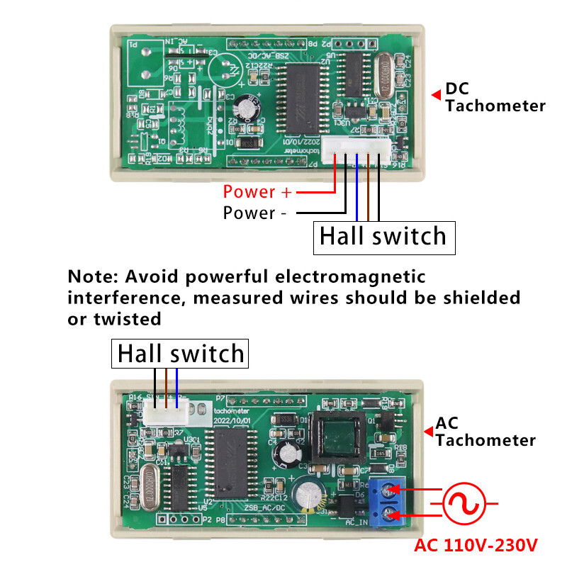AC 110V-230V DC 8-24V Digital Tachometer RPM Motor Speed Meter Hall Sensor NPN
