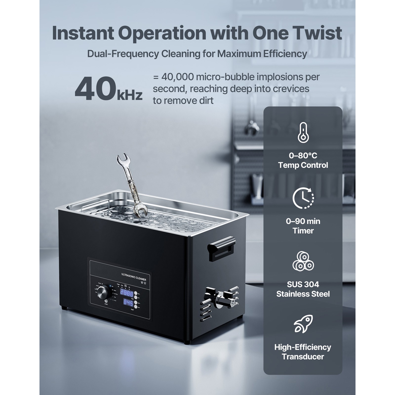 Uimoso 30L Ultrasonic Cleaning Machine with Adjustable Knob Control