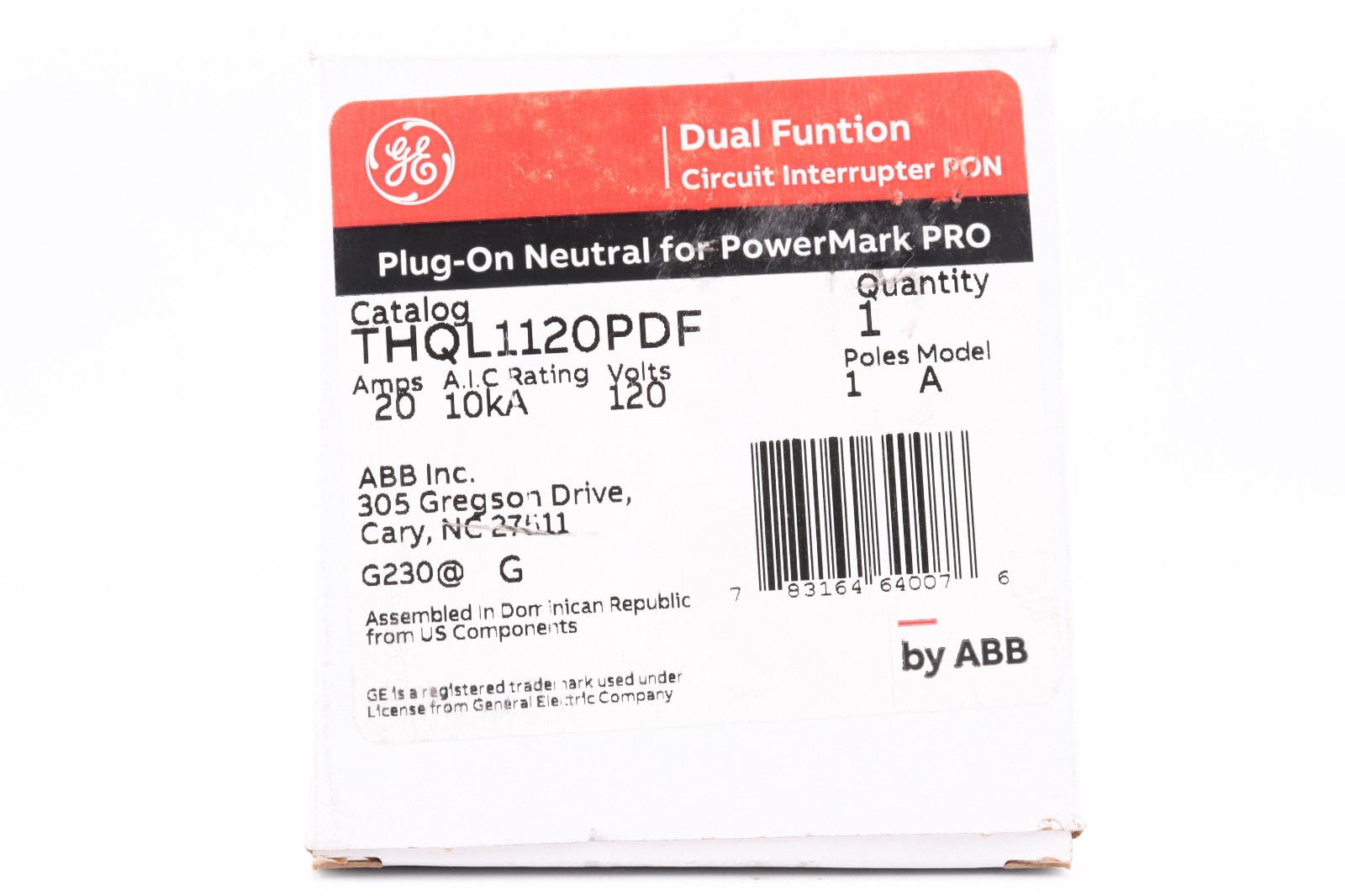 GE THQL1120PDF 20A 1-POLE DUAL FUNTION CIRCUIT BREAKER, PLUG-ON NEUTRAL