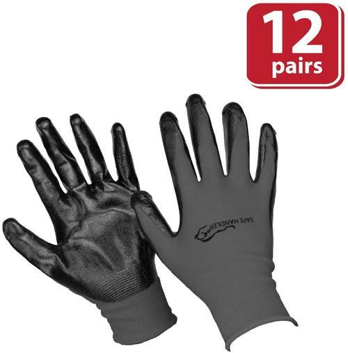 Nitrile Work Gloves, Abrasion Resistant, OSFM (12 Pairs)