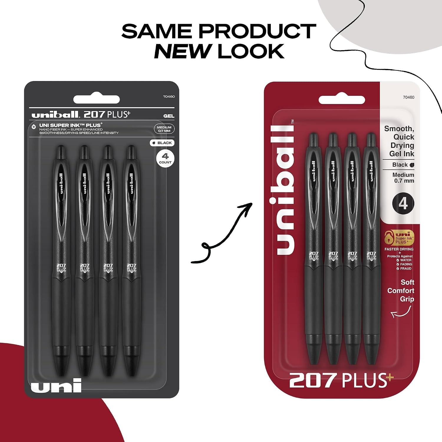 Uniball Signo 207+ Gel Pen 4 Pack 0.7mm Medium Black Pens Gel Ink Pens Office