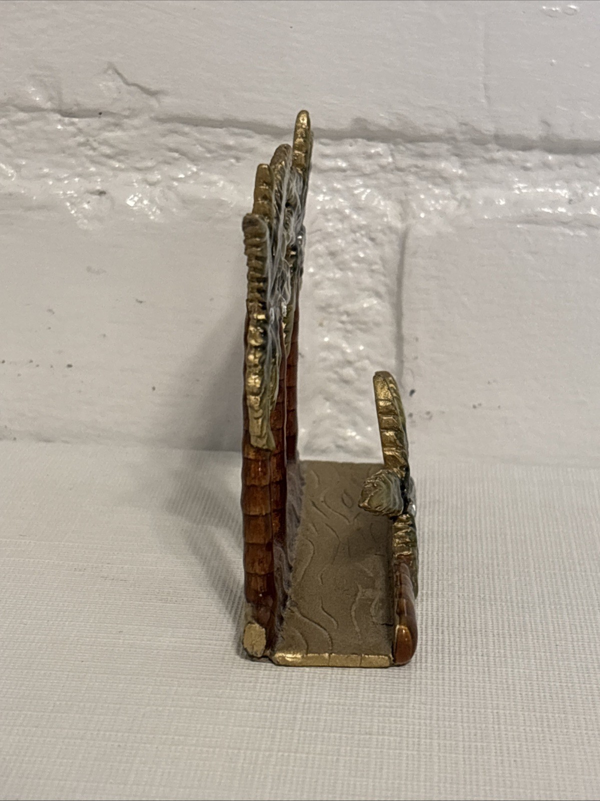 VTG Enamel Heavy Business Card Holder Desk Palm Trees Rhinestones Metal Art