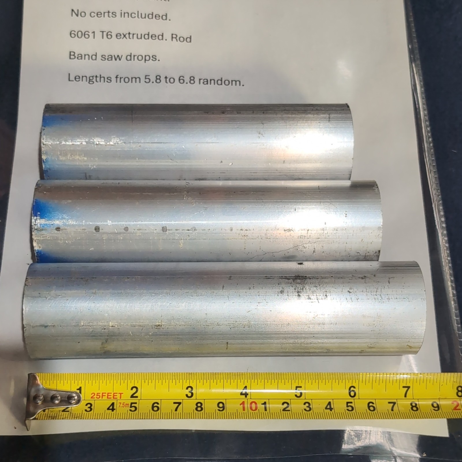 Aluminum 6061 T6 Extruded Rods 1.750 x 5.8-6.8 in Band Saw Drops 3pc