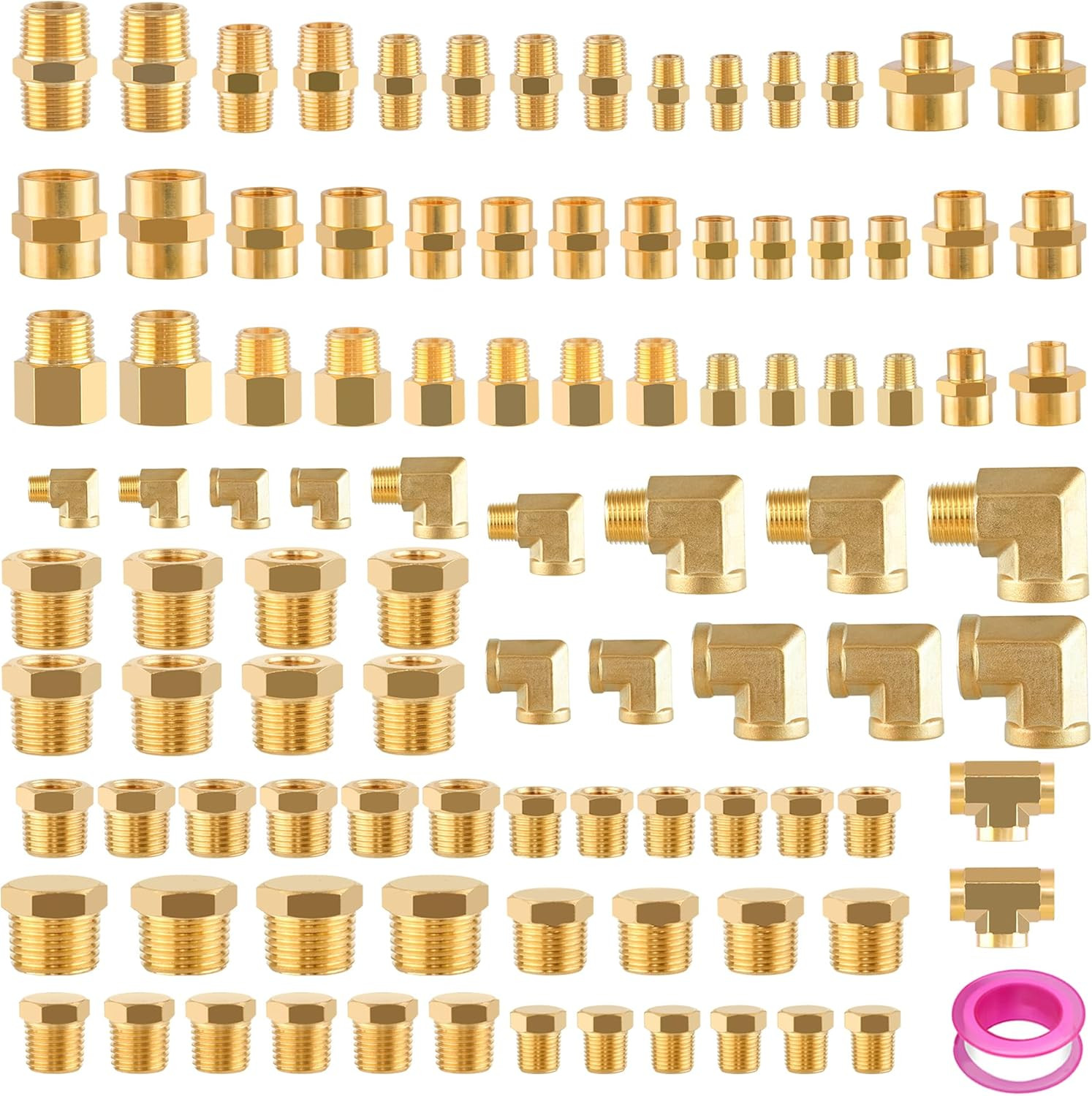 98PCS Brass Pipe Fittings Assortment Kit NPT Adapter,Reducer Bushing,