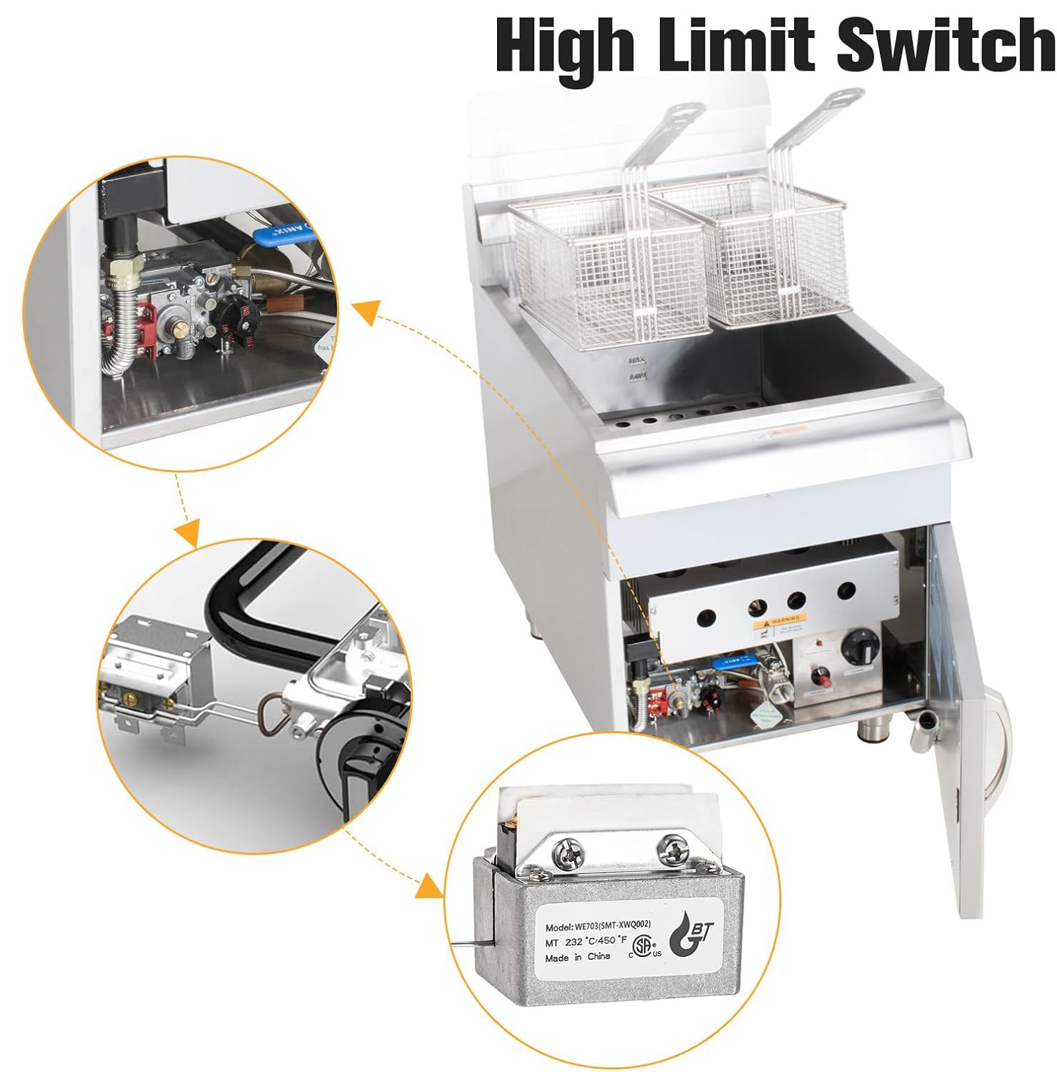 3/8 “-18 NPT 1177 Gas Fryer High Limit Safety Deep Fryer Thermostats 232℃ /450℉